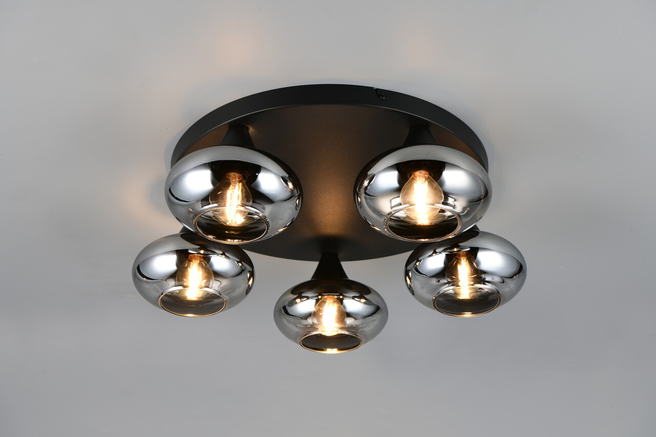 Plafoniera Divina, RL, 49x15 cm, 10W, 5x E14, sticla, negru/gri - imagine 5